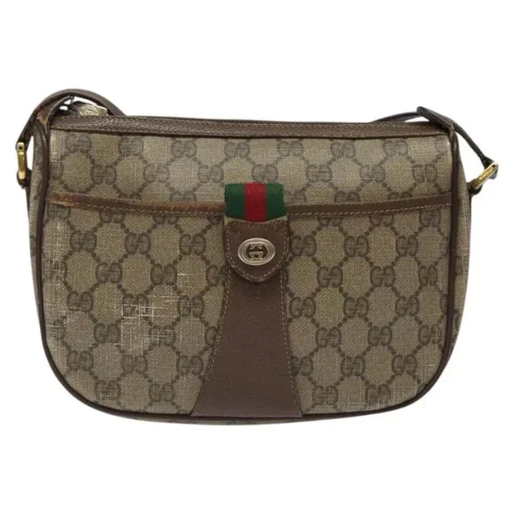 GUCCI GG Supreme Web Sherry Line Bag PVC Beige Gold 89 02 032 Auth - Picture 7 of 16